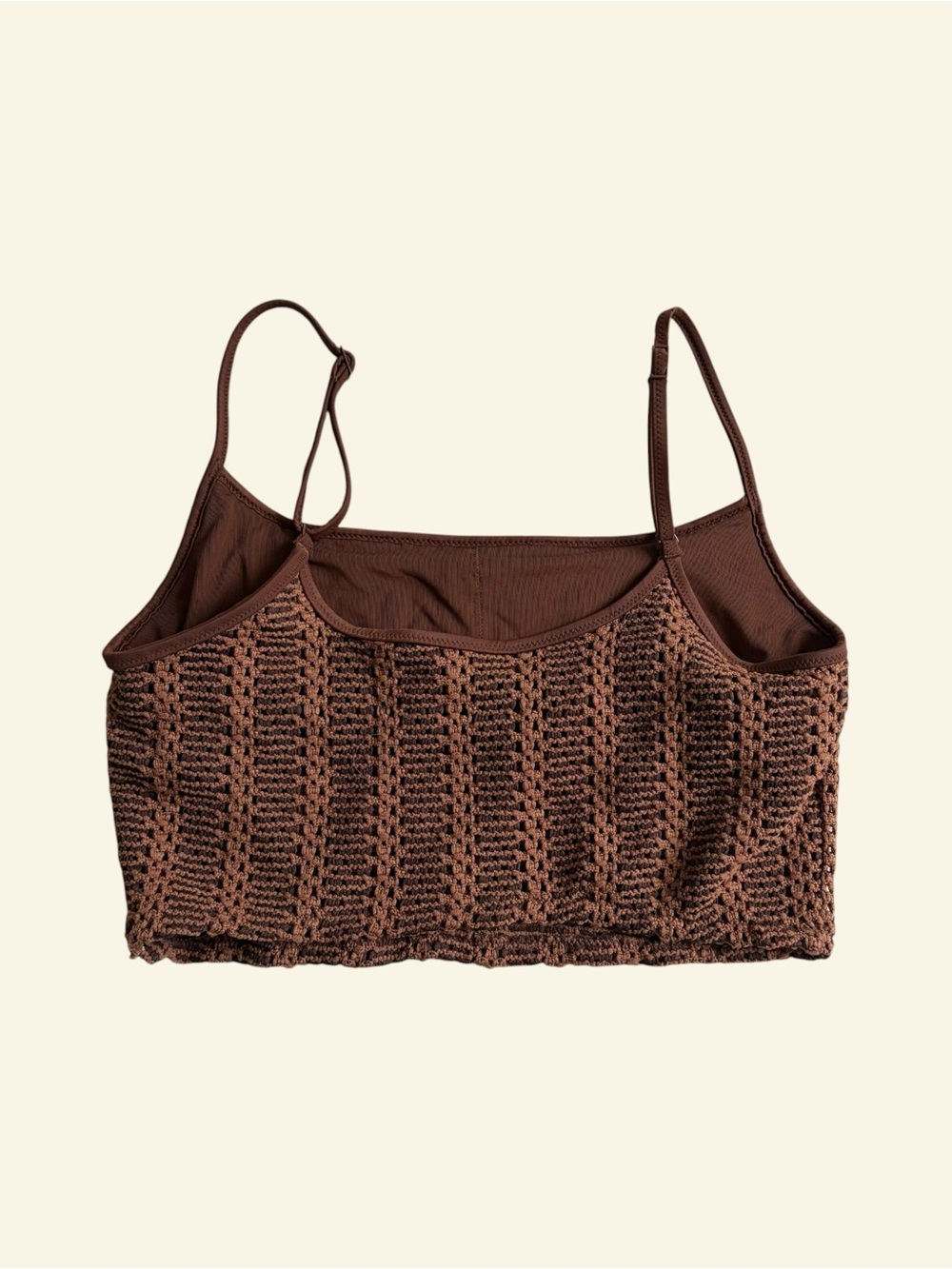 Aerie Cloudweave Crochet Longline Scoop Bikini Set Brown Medium Top Small Bottom - Picture 5 of 8